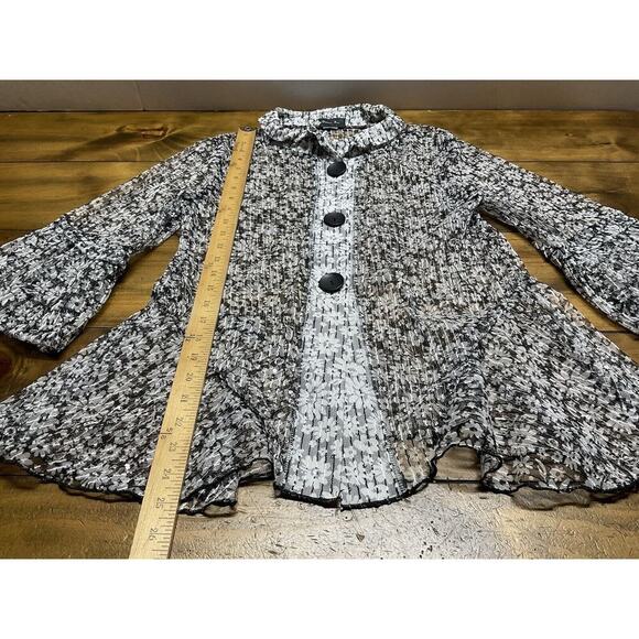 Damee Inc Sheer Jacket Shirt Blouse Floral Black White Wired Collar - Picture 16 of 16